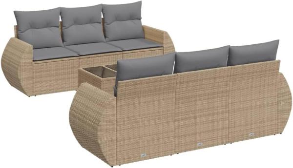 vidaXL 7-tlg. Garten-Sofagarnitur mit Kissen Beige Poly Rattan 3221108