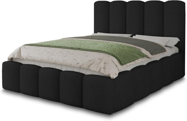 Polsterbett Aura - Bettkasten mit Gasdruckfedern - Doppelbett mit Lattenrost, Bett mit Polsterkopfteil, Bettgestell, Schlafzimmer, Bouclé-Stoff (160 x 200 cm, Schwarz (Coral 60))