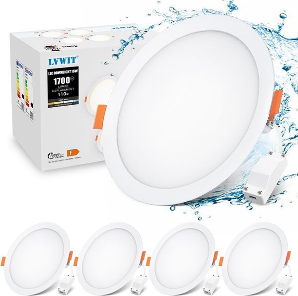 LVWIT Deckenspots Flach 230V, 16W 1700lm LED Einbaustrahler Dimmbar Ultra Flach Deckenstrahler, Warmweiß 3000K Neutralweiß 4000K Kaltweiß 6500K LED Spots für Badezimmer Wohnzimmer, 48mm, 4er Set
