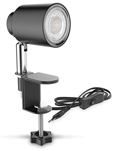 B.K.Licht Tischleuchte LED Klemmleuchte inkl. 5W GU10 Schwarz-Matt - BKL1353, LED wechselbar, Warmweiß, Schwenkbar Neigbar Kippschalter Metall Nachttischlampe