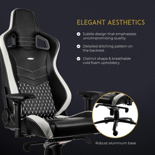 noblechairs Epic Gaming Stuhl - Bürostuhl - Schreibtischstuhl - Echtleder - Inklusive Kissen - Schwarz/Weiß/Rot Bild 6