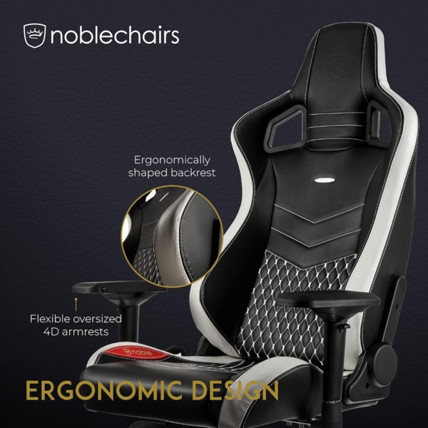 noblechairs Epic Gaming Stuhl - Bürostuhl - Schreibtischstuhl - Echtleder - Inklusive Kissen - Schwarz/Weiß/Rot Bild 3