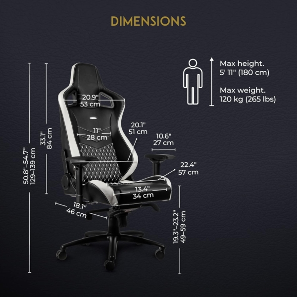noblechairs Epic Gaming Stuhl - Bürostuhl - Schreibtischstuhl - Echtleder - Inklusive Kissen - Schwarz/Weiß/Rot Bild 2