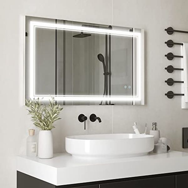 Kleankin Spiegel Badspiegel, Badezimmerspiegel mit LED-Beleuchtung (Wandspiegel mit Touchschalter, 1-St, 3 Lichtfarben, Lichtspiegel IP44), IP44 Wasserdicht, 100 x 60 cm