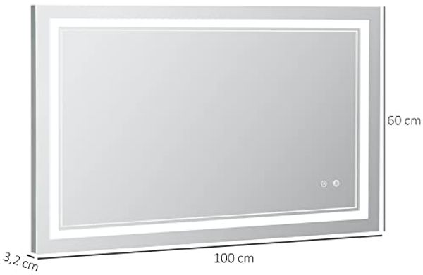 Kleankin Spiegel Badspiegel, Badezimmerspiegel mit LED-Beleuchtung (Wandspiegel mit Touchschalter, 1-St, 3 Lichtfarben, Lichtspiegel IP44), IP44 Wasserdicht, 100 x 60 cm Bild 7