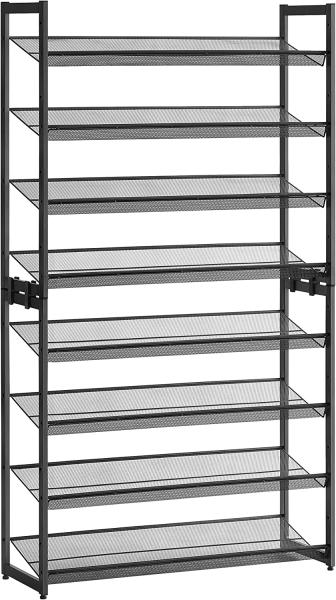 2er-Set Schuhregal mit 4-stufigen Schuhorganizern mit verstellbaren Gitterablagen, Metall Schwarz, LMR08B, 163,5 x 92,5 x 30,7 cm