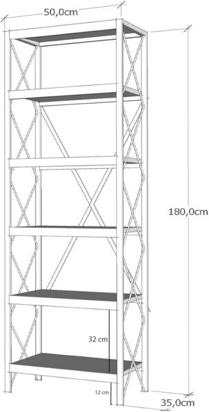 Dmora - Yildun Bücherregal, Büroregal, Bücherregal, Bibliothek, 50 x 30 x 180 cm, Eiche und Schwarz Bild 4