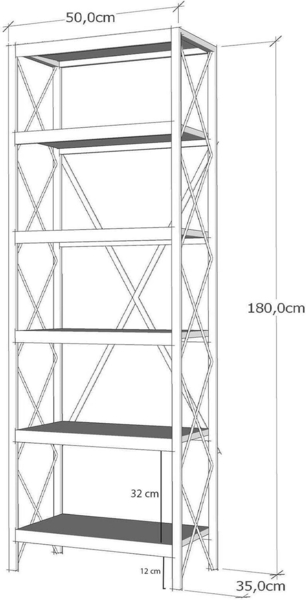 Dmora - Yildun Bücherregal, Büroregal, Bücherregal, Bibliothek, 50 x 30 x 180 cm, Eiche und Schwarz Bild 2