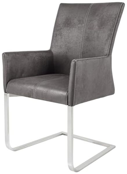 riess-ambiente Freischwinger SAMSON vintage grau / silber (Einzelartikel, 1 St), Esszimmer · Microfaser · Edelstahl · mit Armlehne · Industrial Design