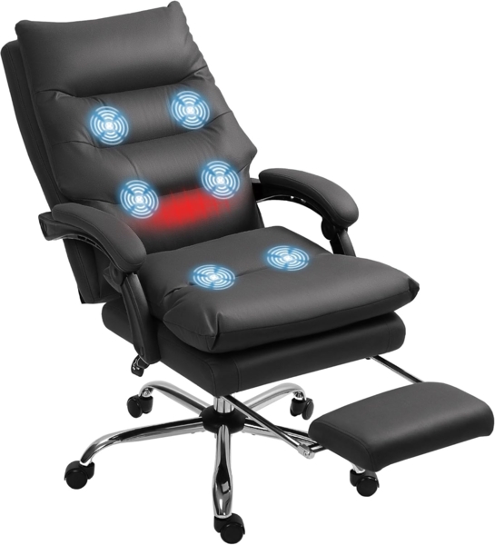 Vinsetto Schreibtischstuhl Bürostuhl mit Massagefunktion (Bürostuhl mit Massagefunktion, 1 St), mit Liegefunktion, Heizfunktion, Drehfunktion, Fußstütze, Schwarz