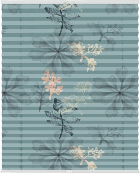 Lichtblick Design Plissee mit Motiv Aqua Floral 1001 Tageslicht - Blickdicht; einfache Installation mit Klemmträgern;  von beiden Seiten sichtbar, 130 x 100 x 2,5 cm