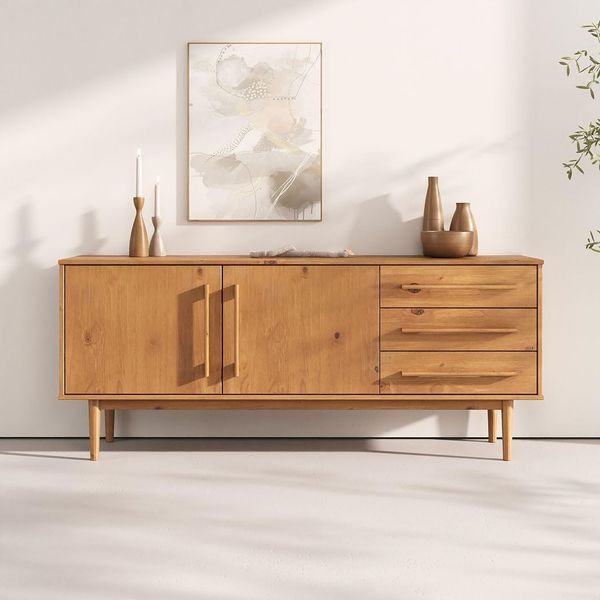IDIMEX Sideboard TECCA, Wohnzimmer Kommode mit Türen 3 Schubladen Massivholz Eiche farben