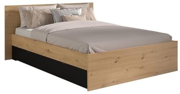 Vente-unique - VARLY Bett Holz, Platte SchwarzBeige - B 204 cm x H 83 cm x L 164,5 cm
