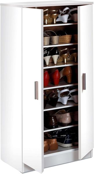 Habitdesign, Schuhschrank mit 2 Türen – weißer Beistellschrank für ca. 12–15 Paar Schuhe, platzsparend für Flur, Schlafzimmer oder Eingangsbereich, Maße: 55 x 108 x 36 cm (B x H x T), Modell Basic