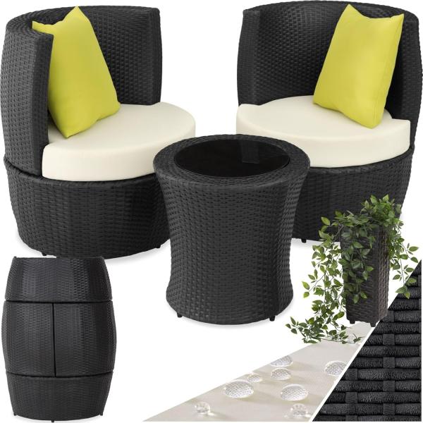 tectake Rattan Sitzgruppe Nizza schwarz