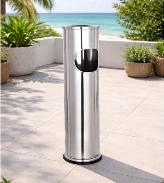 XL Standaschenbecher Windaschenbecher Mülleimer Outdoor Chrom