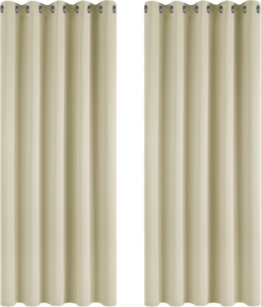 Deconovo Verdunkelungsvorhang Gardine Wohnzimmer Thermogardine Kälteschutz Ösen, 229x168 cm(HöhexBreite), Beige, 2er Set