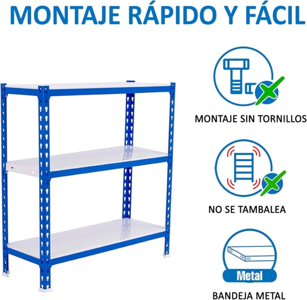 Simonrack Schwerlastregal, Lagerregal, 100 x 110 x 50 cm, Metallregal, Kellerregal, Biegestelle 200 kg, 3 Fachböden, Blau/Weiss - Simonclick Bild 5