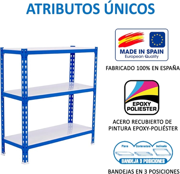 Simonrack Schwerlastregal, Lagerregal, 100 x 110 x 50 cm, Metallregal, Kellerregal, Biegestelle 200 kg, 3 Fachböden, Blau/Weiss - Simonclick Bild 6