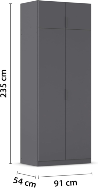 Rauch Möbel Lagoa, Kleiderschrank, Garderobe für Schlafzimmer, Kinderzimmer, Jugendzimmer 4-türig, mit Zubehör Classic, Farbe Grau metallic, Schwarz, Breite 91 Bild 3