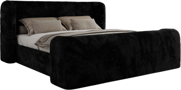 Polsterbett mit Lattenrost, Doppelbett für Schlafzimmer, Gepolstertes Kopfteil - EMORA CLASSIC DUO - 160 x 200 cm - Schwarz Stoff Bild 7