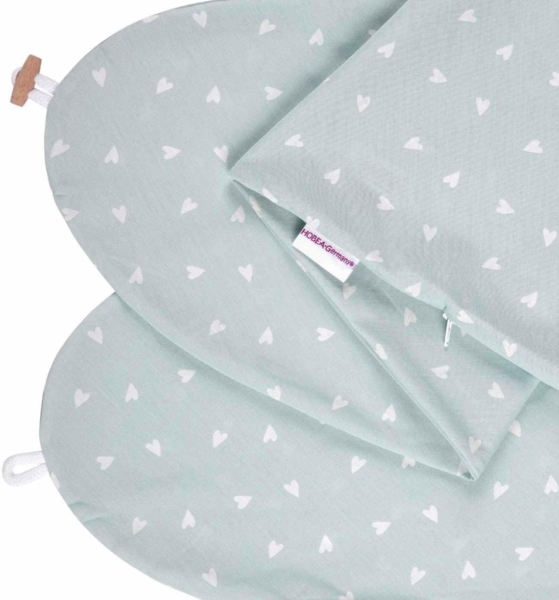 HOBEA-Germany Stillkissen XXL Lagerungskissen Schwangerschaftskissen Seitenschläferkissen groß (Herzen pastellgrün, Bezug für Stillkissen)