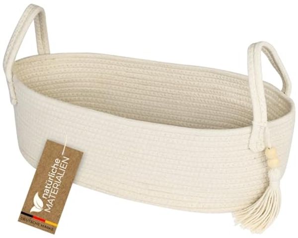 HMF Aufbewahrungskorb Aufbewahrungskorb Badezimmer, Korb für bis zu 3 Rollen Toilettenpapier, handgenäht aus Baumwolle, Badezimmerkorb, 38,5 x 15,5 x 14 cm, Creme