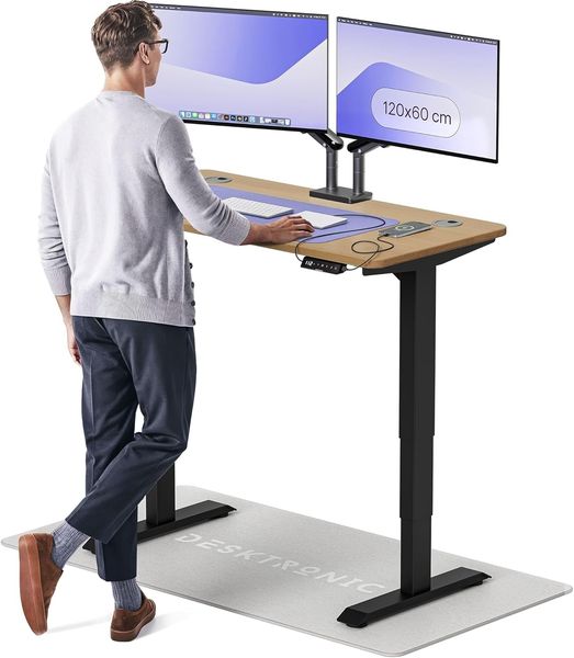 Desktronic Höhenverstellbarer Schreibtisch aus massivem Eichenholz (120x60 cm) – Elektrisch höhenverstellbar mit flüsterleisem Dual-Motor & Touchscreen – Hohe Tragfähigkeit – Stehtisch HomePro