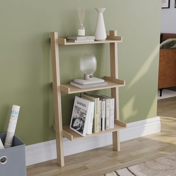 Vida Designs Bücherregal mit 3 Ebenen, Anlehnung, Regal für Wohnzimmer, Büro, Möbel (Kiefer)