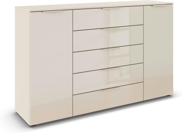rauch Schubkastenkommode Kommode Türkommode Sideboard Kombikommode FLIPP mit Glasfront (Breite 160/180 cm mit 4 Einlegeböden), 2-trg mit 5 Schubladen und Soft-Close, 2 Breiten MADE IN GERMANY