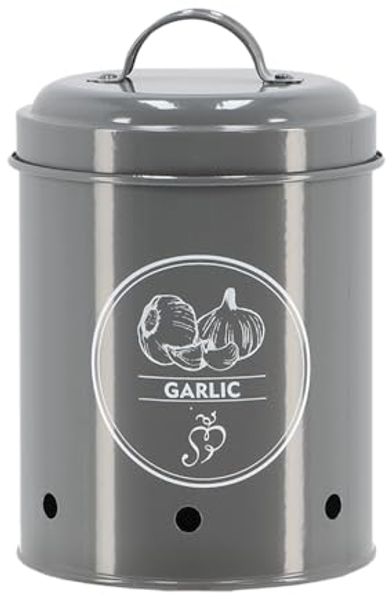 Knoblauchdose "Garlic" Ø 11 x 17,5 cm Anthrazit – Vorratsdose aus Karbonstahl