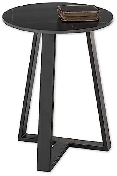 Stella Trading Jason Couchtisch rund, Schwarz - Moderner Wohnzimmertisch mit Keramikplatte und Metallgestell - 40 x 50 x 40 cm (B/H/T)