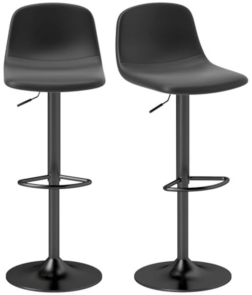 HOMCOM Barhocker Höhenverstellbar Drehbar Barstuhl mit Rückenlehne und Fußstütze (Hocker, 2 St, Tresenhocker), Rutschfest, Kunstleder, Schwarz
