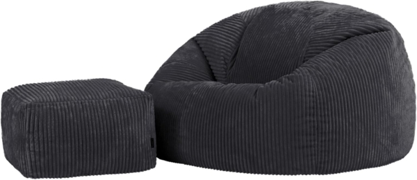 Icon Kingston XXL Sitzsack Cord mit Hocker, Dunkelgrau, Sitzsack Erwachsene mit Füllung, Bean Bag, Cord Sessel, Lounge Sessel, Lounge Stuhl, Schlafzimmer, Wohnzimmer, Wohnzimmer Möbel