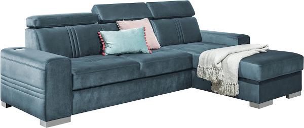 99rooms Neilo Ecksofa Velours MONOLITH Blau Rechts mit