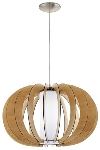Eglo 95599 Hängeleuchte Stellato 1 Holz, Glas ahorn, weiß 1X60W H:150 Ø 50cm