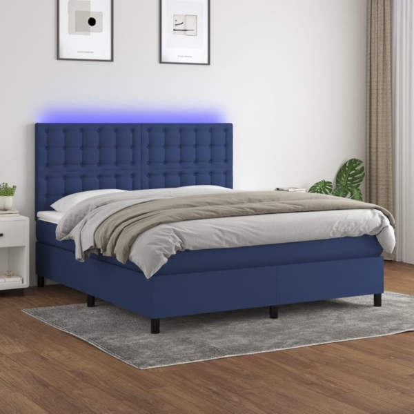 vidaXL Boxspringbett mit Matratze & LED Blau 180x200 cm Stoff 3135219