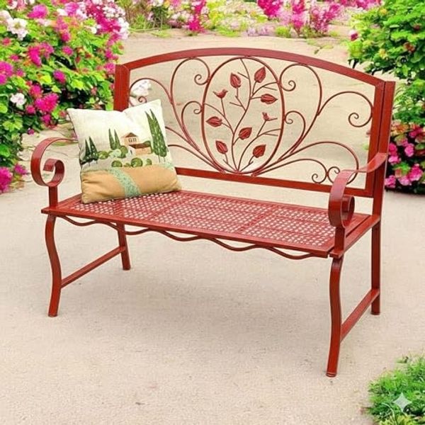 DanDiBo Gartenbank Wetterfest Rossa 2 Sitzer Metall Rot 110 cm Sitzbank Eisen Bank, Antik Parkbank