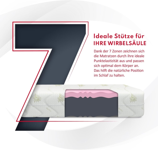 FDM Matratze 90x200 cm Härtegrad H3 H4 Höhe 18 cm Kaltschaummatratze HR-Schaum Visco-Schaum 7 Komfortzonen mit Hypoallergenem Waschbarem Aloe Vera Bezug Oeko-Tex Lunera Max Bild 11
