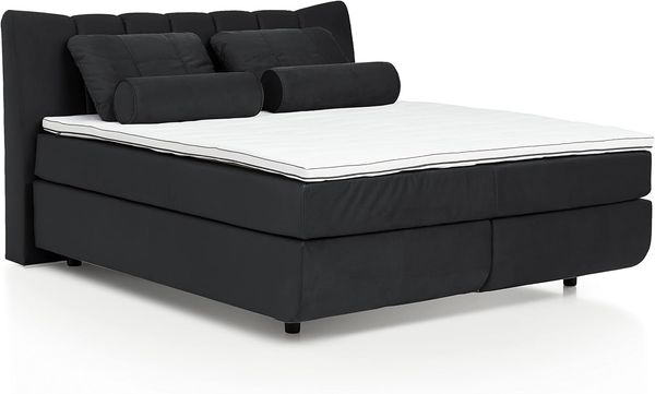 Mivano Free Boxspringbett/Bett mit 7-Zonen-Taschenfederkern-Matratze und Basic Topper/Härtegrad H2 + H4, Velours Cosy Anthrazit, Liegefläche 180x200 cm