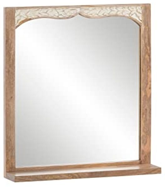Wandspiegel mit Ablage 70x75 cm Mango Massivholz braun rechteckig massivum Delhi Holzspiegel Badspiegel Flurspiegel Spiegel mit Holzrahmen 15 cm tief