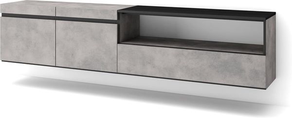 Skraut Home | TV-Schrank, Lowboard | für Wohnzimmer und Esszimmer | 200 x 45 x 35 cm | Für TV-Geräte bis zu 80" | Hängend | Moderner Stil | Zement