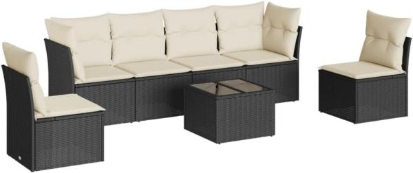 vidaXL 7-tlg. Garten-Sofagarnitur mit Kissen Schwarz Poly Rattan 3217376