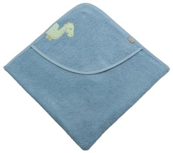 Sterntaler Kapuzenbadetuch 80x80 cm Dino Rexi - Badetuch mit Applikation auf der Kapuze - Babybadetuch aus saugfähiger Baumwolle, blau