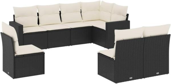 vidaXL 8-tlg. Garten-Sofagarnitur mit Kissen Schwarz Poly Rattan 3219056