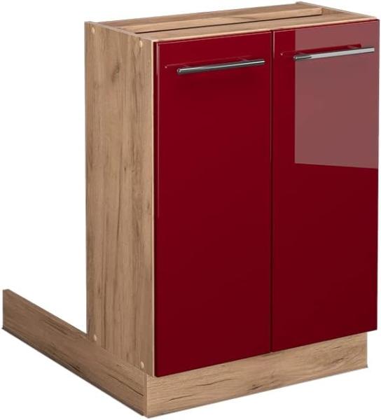 Vicco Küchenschrank Küchenmöbel Fame-Line modern Küche Einbauküche Küchenzeile Blende Unterschrank Hochschrank Hängeschrank (Eiche-Bordeaux-Rot Hochglanz, Regalinselunterschrank 60 cm)