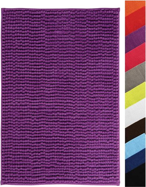 MSV Badteppich Badvorleger Duschvorleger Chenille Hochflor Badematte 40x60 cm – Violett/Lila