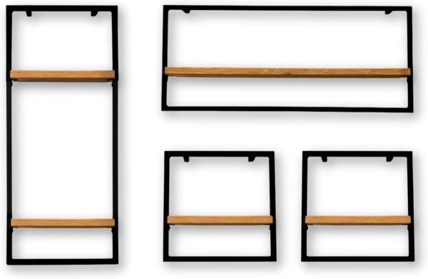 4-tlg. Set Wandregale, schwarz gerahmt - Eichenholz natur