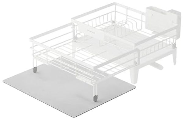 SONGMICS Abtropfgestell Geschirr, ausziehbarer Geschirr-Abtropfständer, wasserabsorbierende Silikonmatte, 360° drehbarer und ausziehbarer Ablauf, (31-56) x 42 x 20 cm, mattweiß-taubengrau
