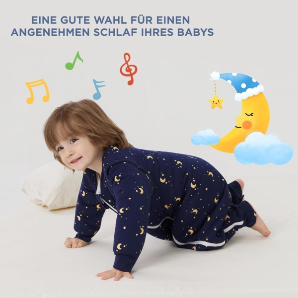 Duomiaomiao Baby Schlafsack mit Füßen 3.5 tog, winterschlafsack 100% Baumwolle Baby, Mädchen mit Schlafsack, Cartoon-Laub（der Mond die Sterne/65CM Bild 4
